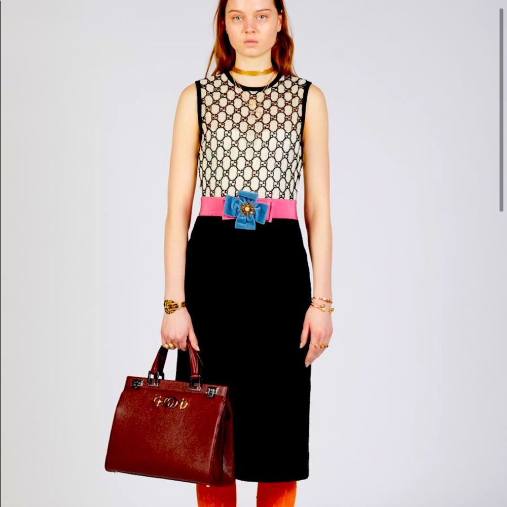 NWT Dash Gucci GG mesh dress with pink detailed waist band.
